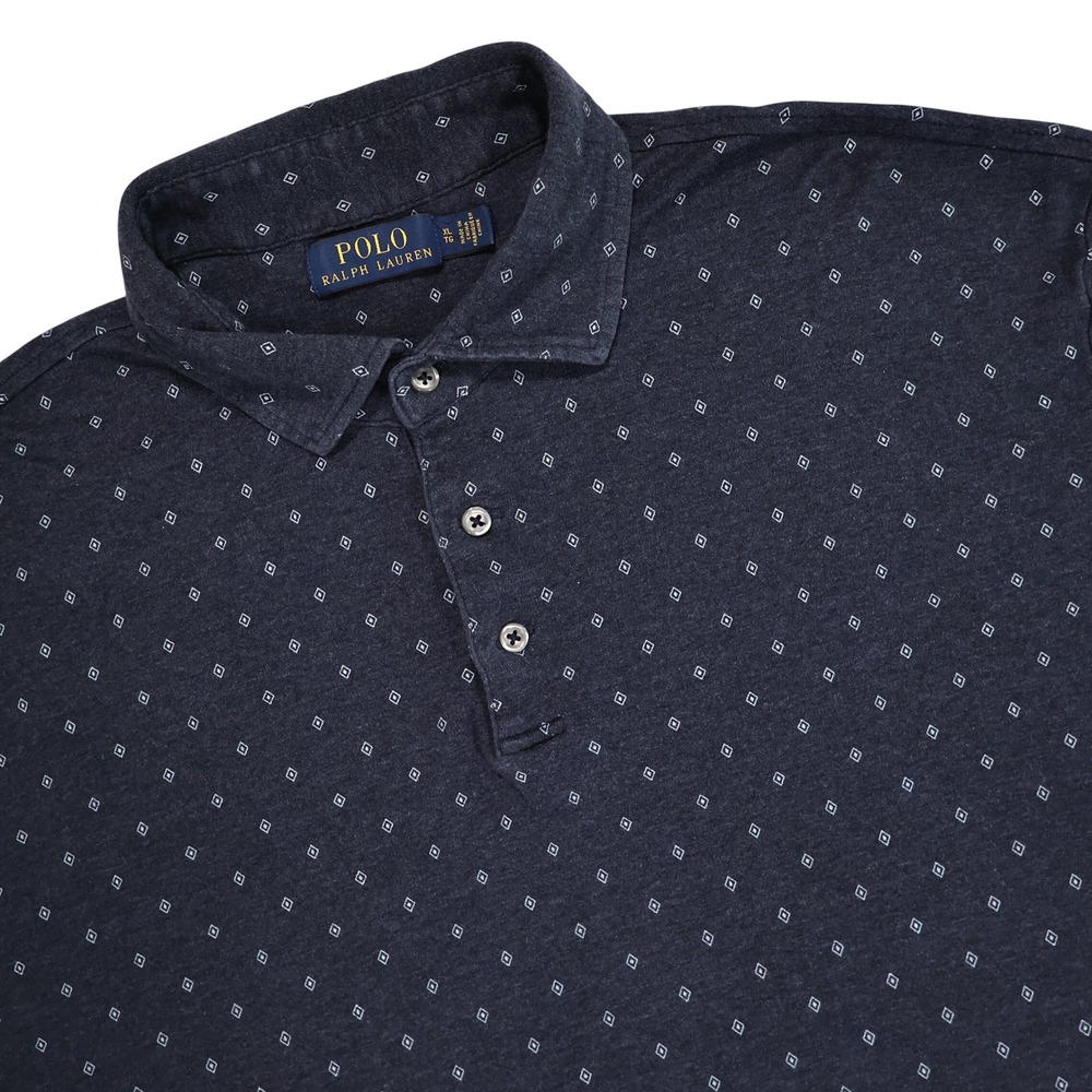 POLO RALPH LAUREN‎ Men's XL Navy Blue Geometric Diamond Print Cotton Polo Shirt